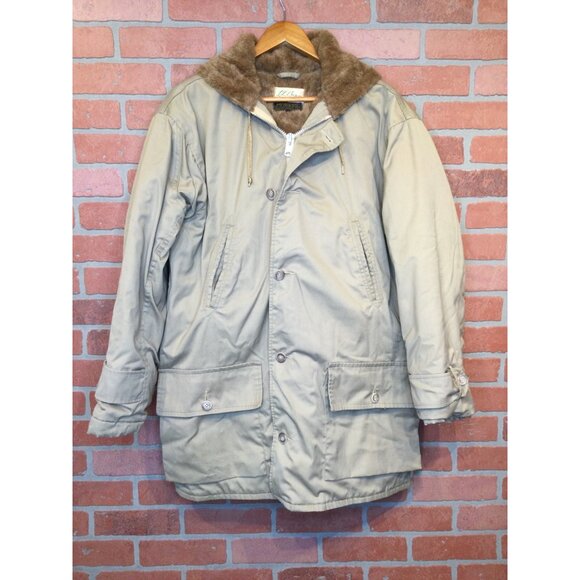 Vintage LL Bean Mens Fur Lined Parka Coat Size 44 Tan Chore Barn Work - Picture 12 of 12